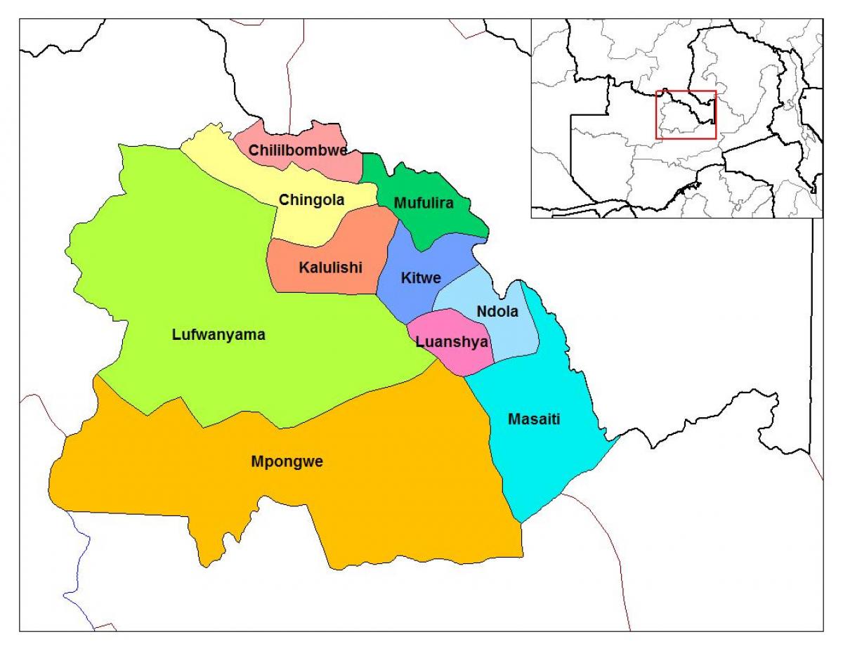 kaart van copperbelt provinsie Zambië