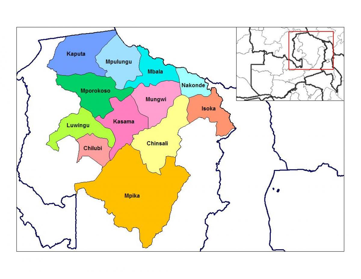 Kaart van die noordelike provinsie Zambië