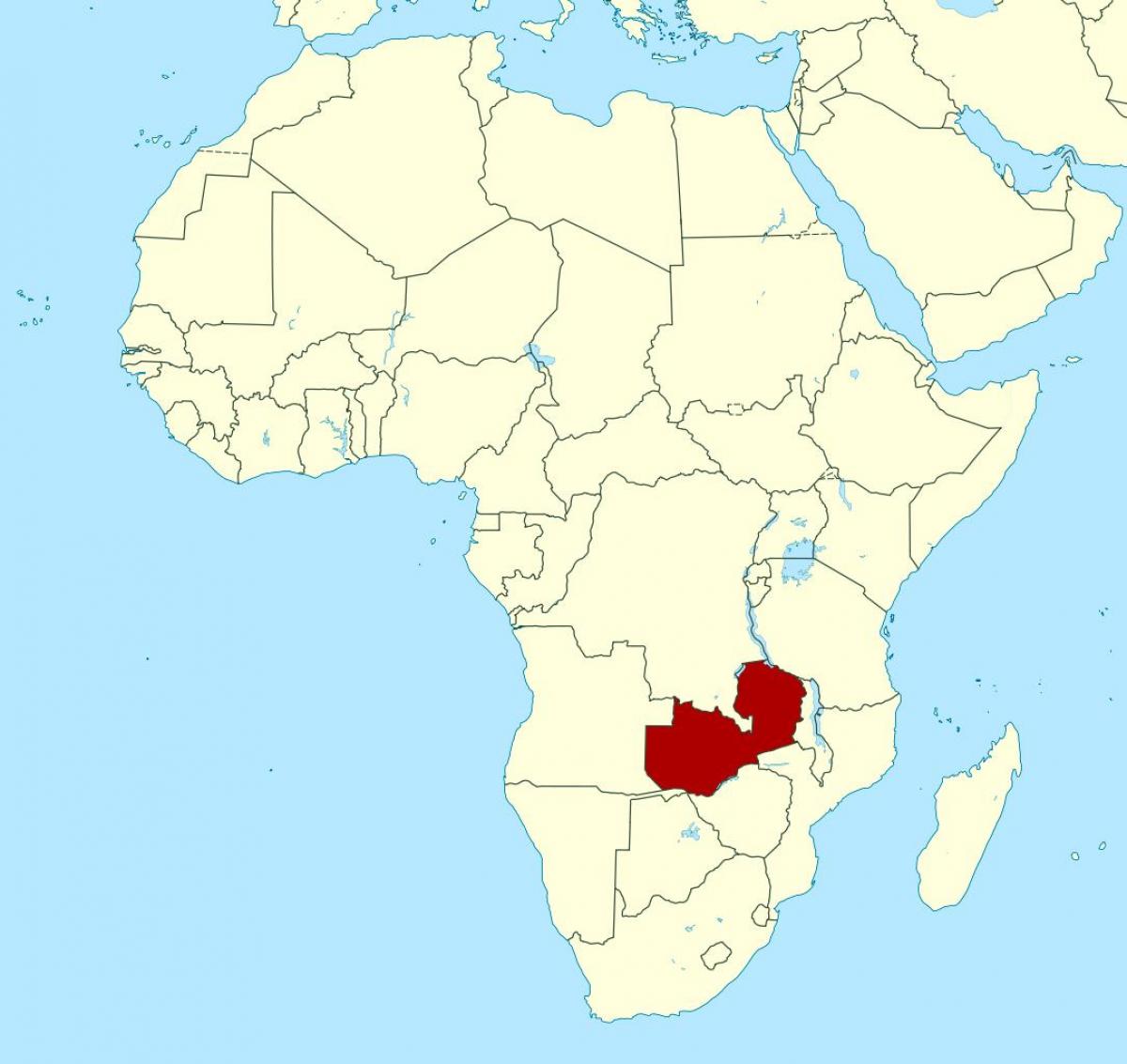 Kaart van Zambië plek op die wêreld