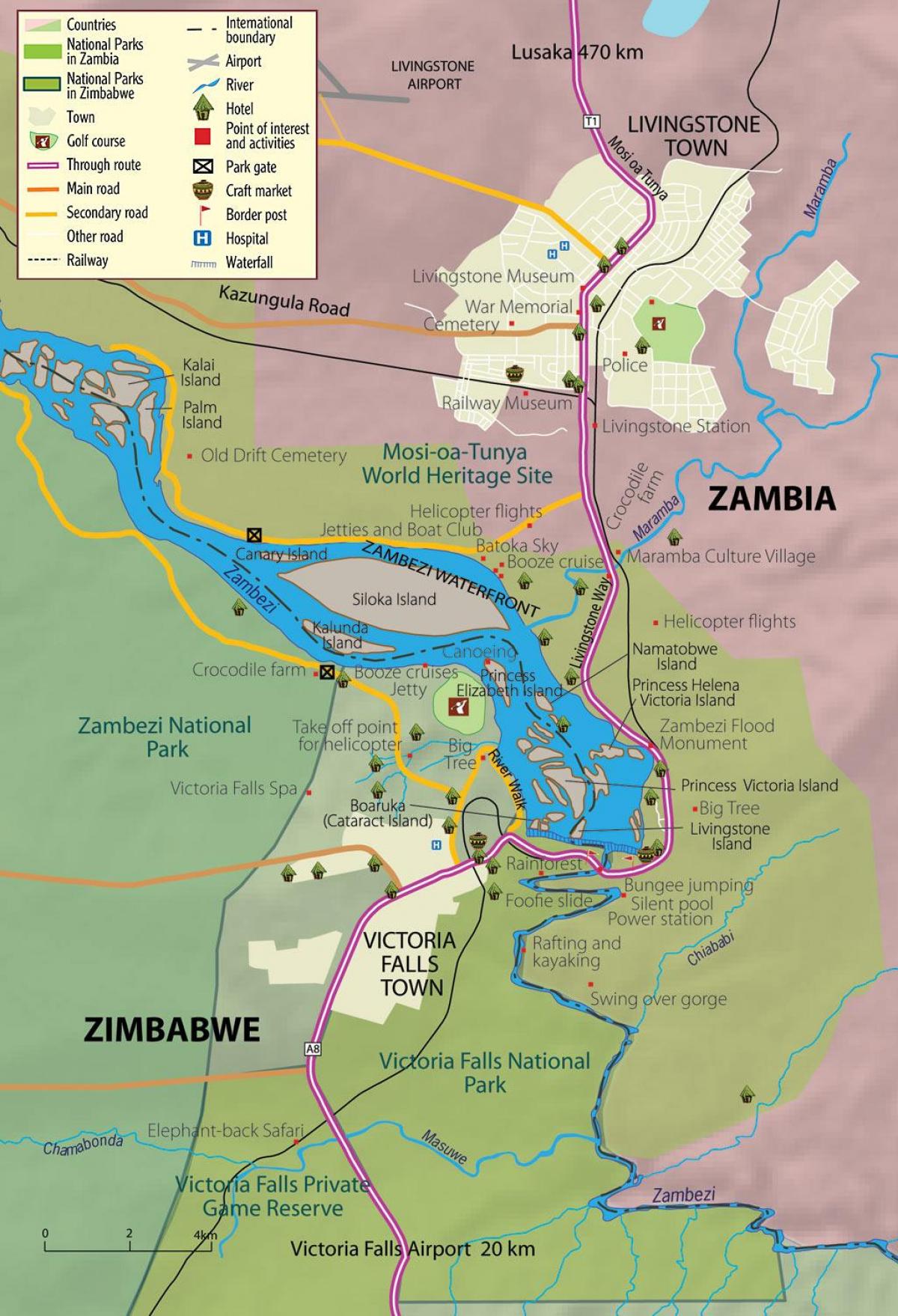kaart van livingstone dorp Zambië